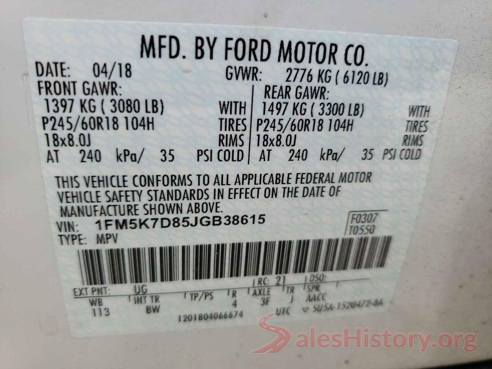 1FM5K7D85JGB38615 2018 FORD EXPLORER