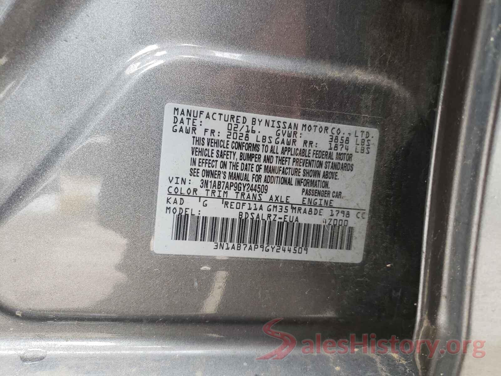 3N1AB7AP9GY244509 2016 NISSAN SENTRA