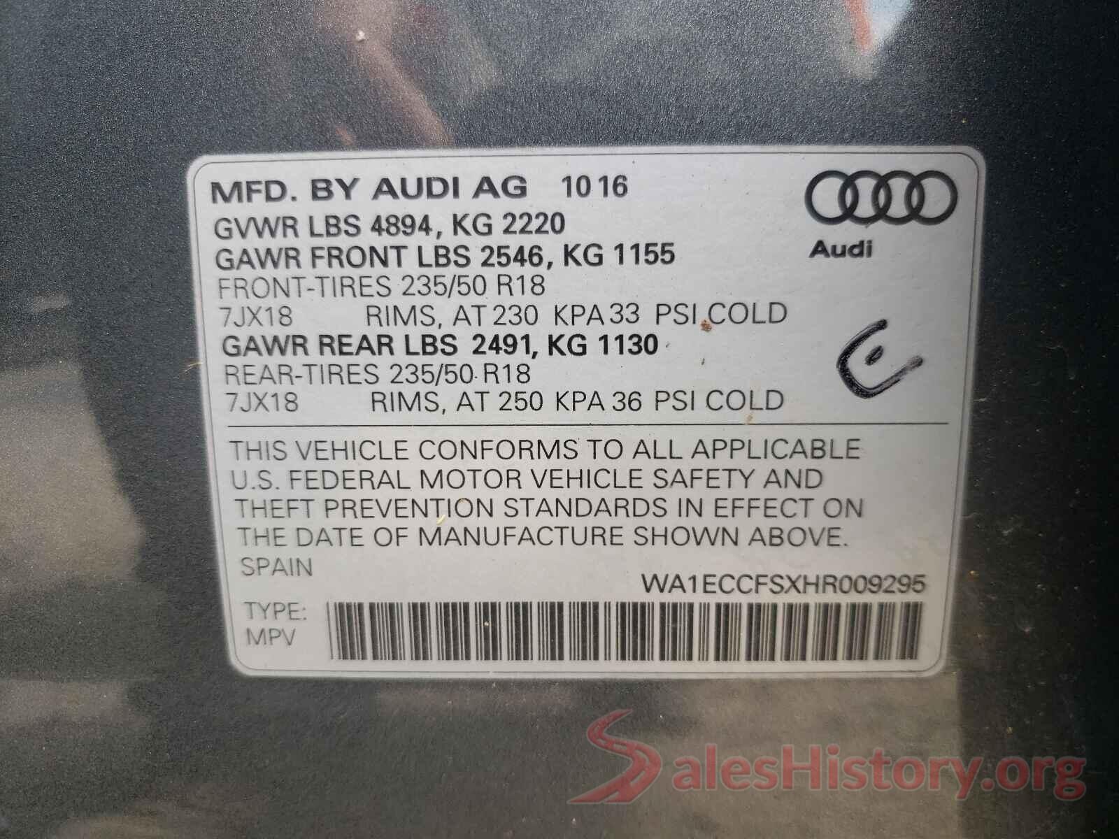 WA1ECCFSXHR009295 2017 AUDI Q3