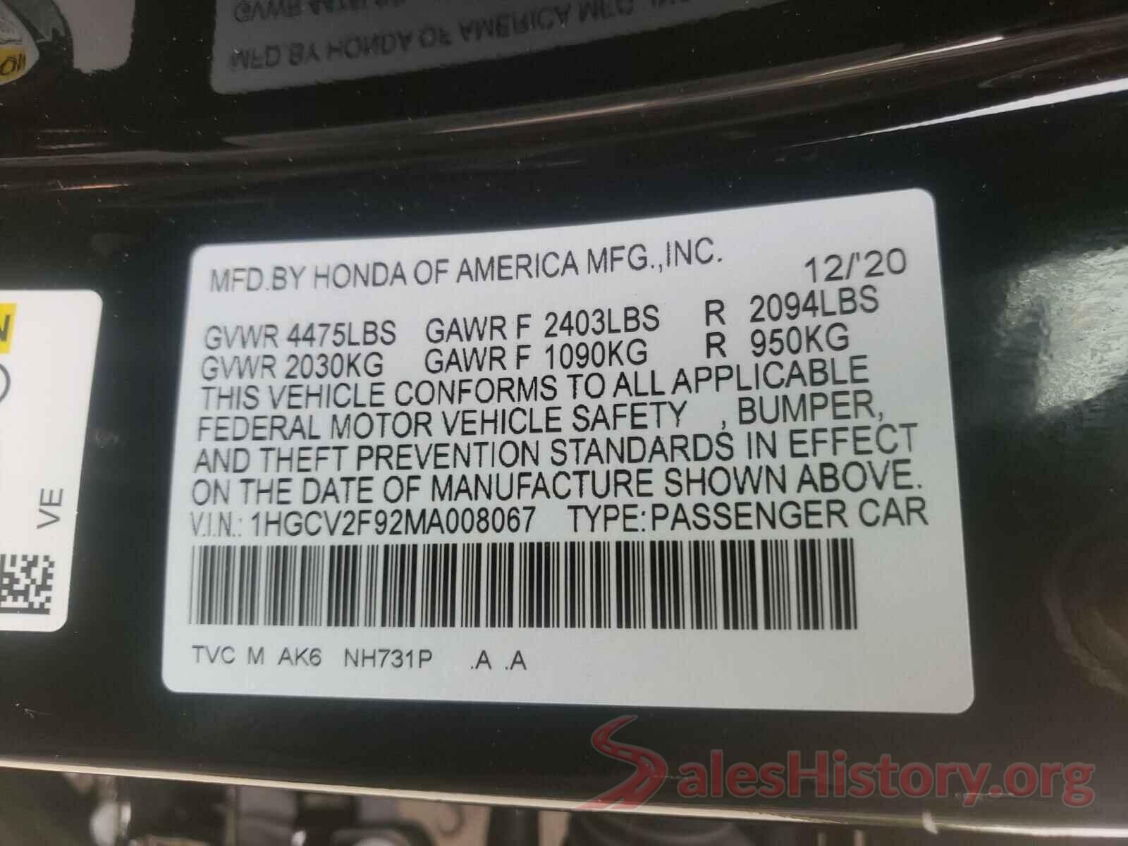 1HGCV2F92MA008067 2021 HONDA ACCORD