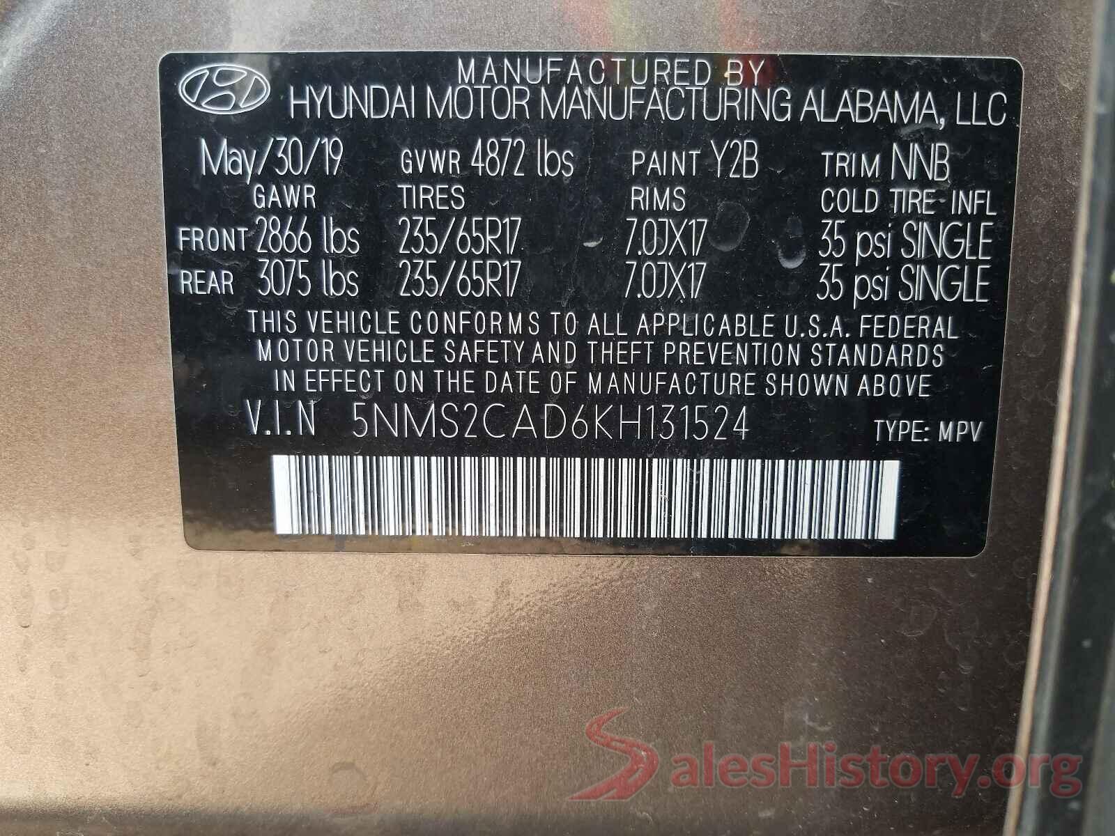 5NMS2CAD6KH131524 2019 HYUNDAI SANTA FE