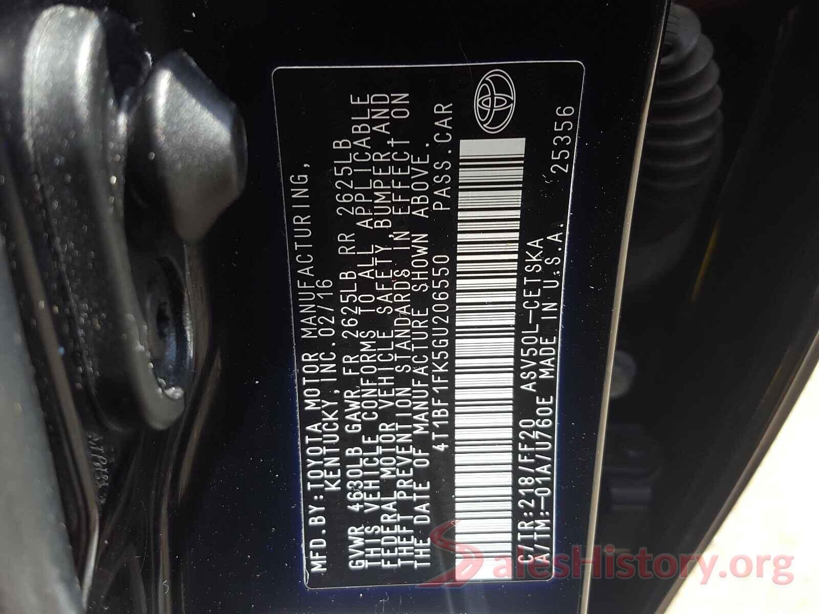 4T1BF1FK5GU206550 2016 TOYOTA CAMRY