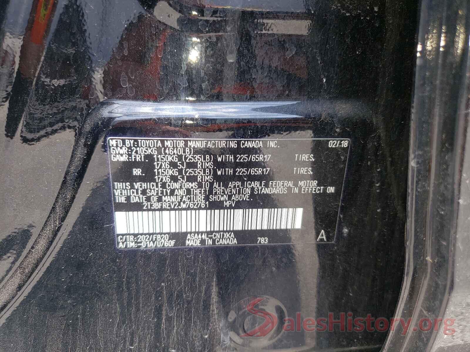 2T3BFREV2JW762761 2018 TOYOTA RAV4