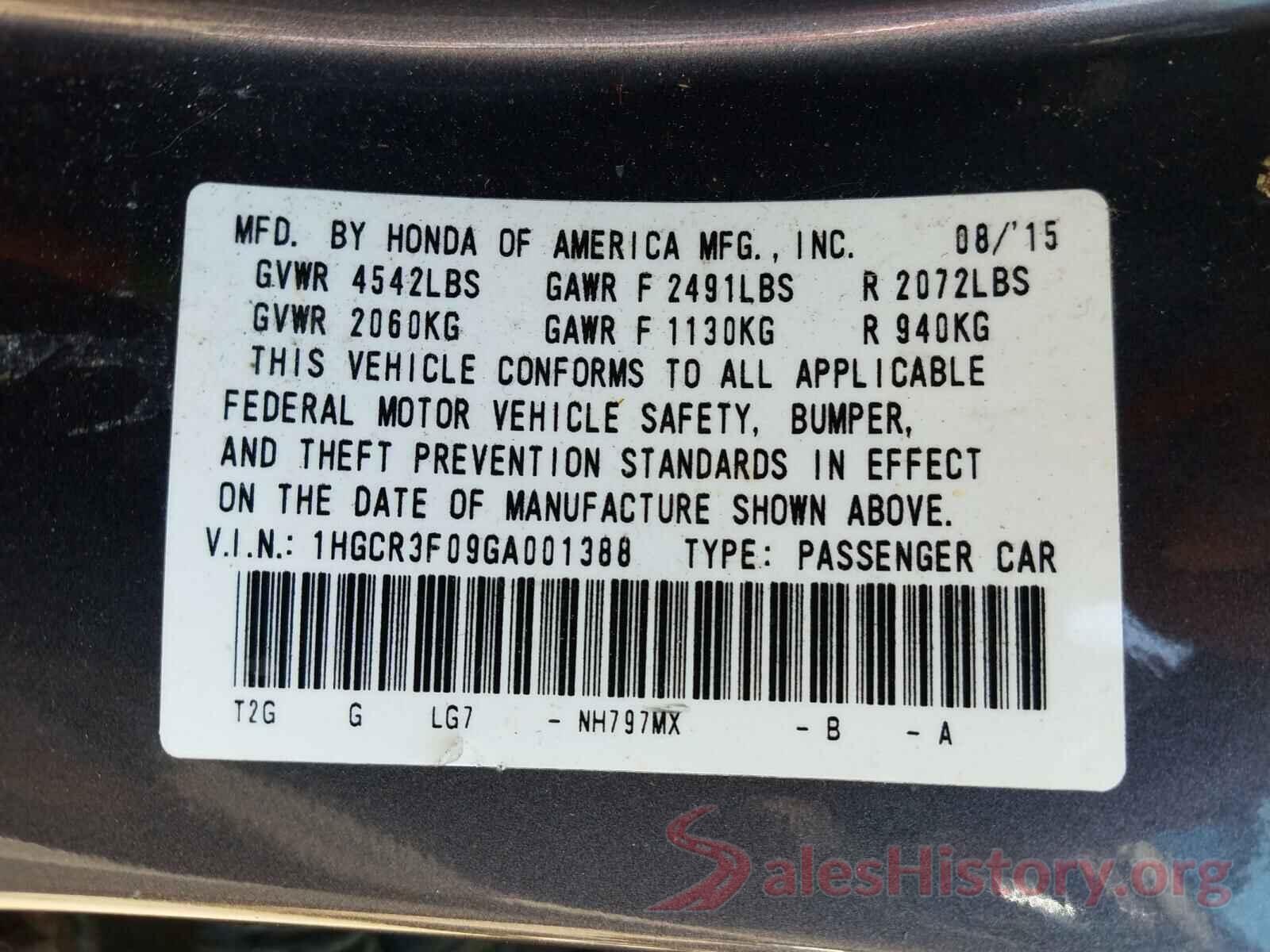 1HGCR3F09GA001388 2016 HONDA ACCORD