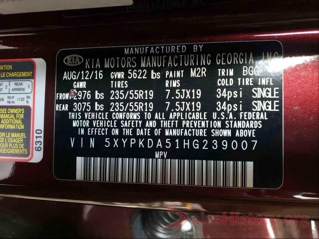 5XYPKDA51HG239007 2017 KIA SORENTO