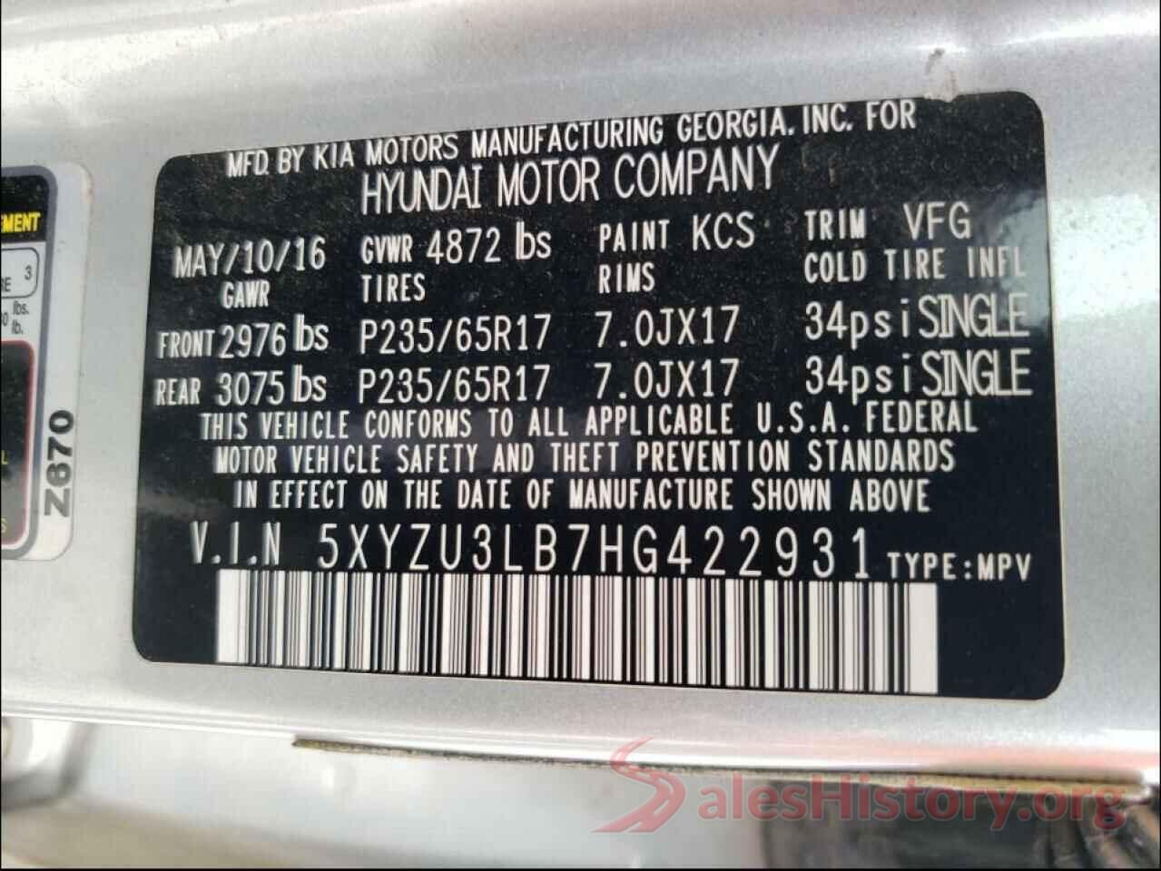 5XYZU3LB7HG422931 2017 HYUNDAI SANTA FE