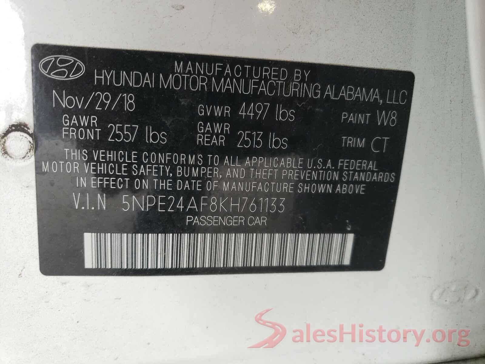 5NPE24AF8KH761133 2019 HYUNDAI SONATA