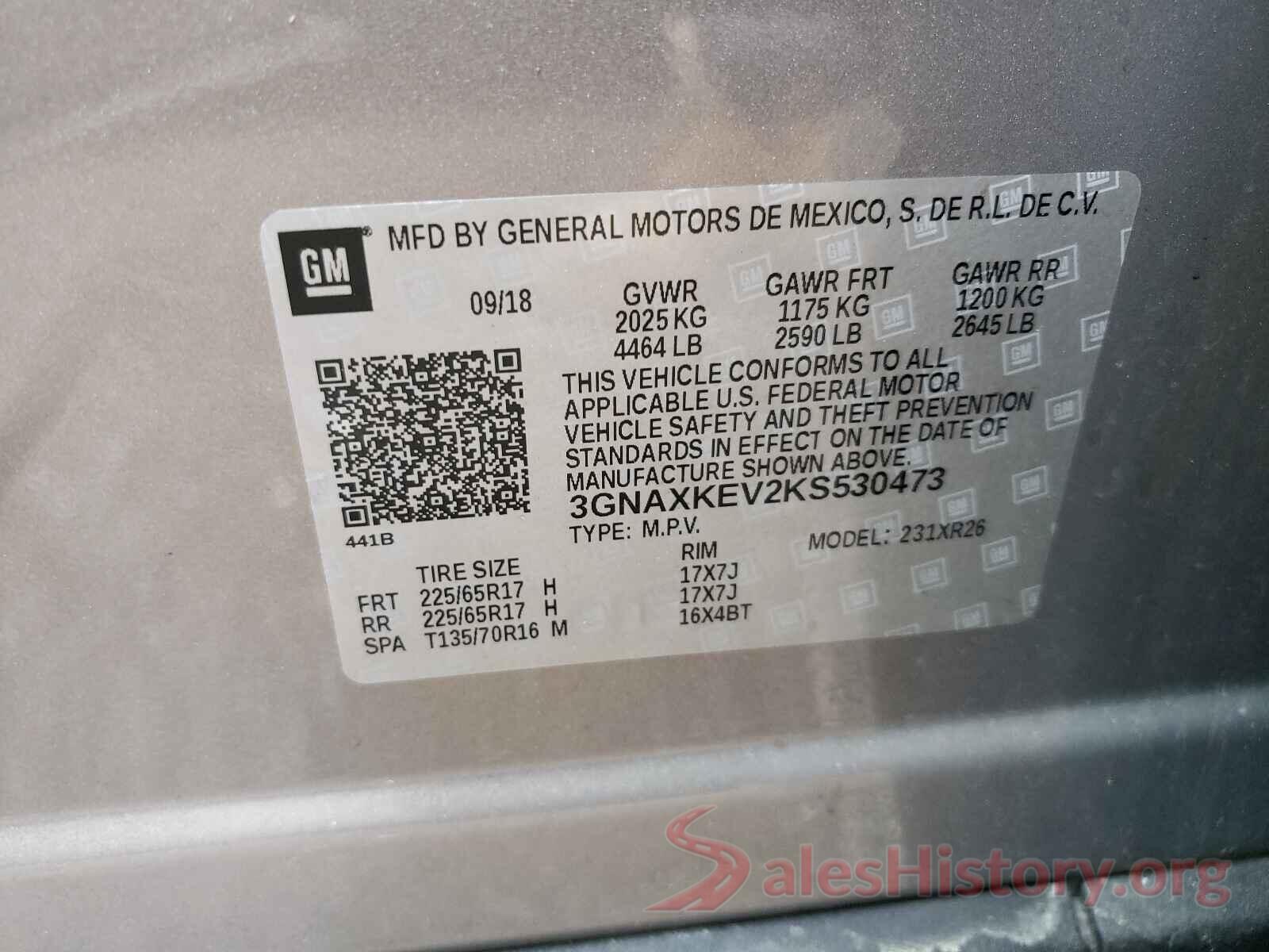 3GNAXKEV2KS530473 2019 CHEVROLET EQUINOX