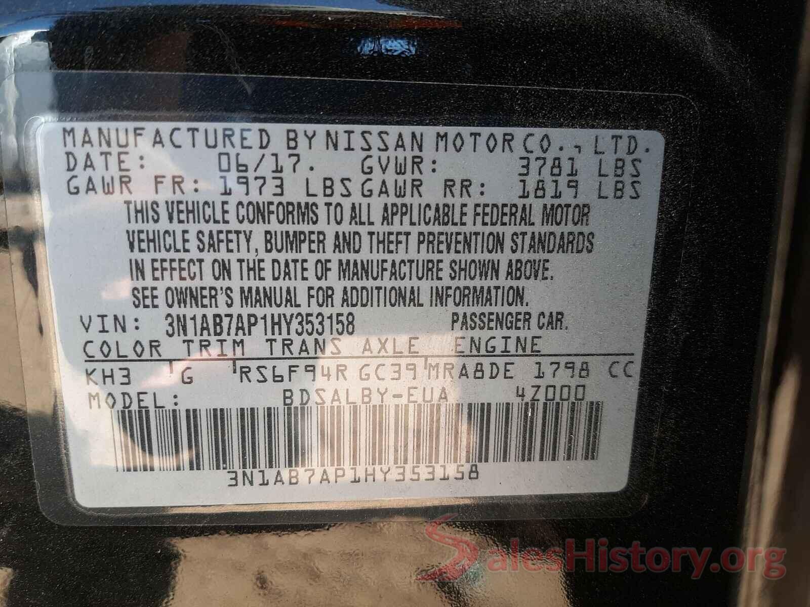 3N1AB7AP1HY353158 2017 NISSAN SENTRA