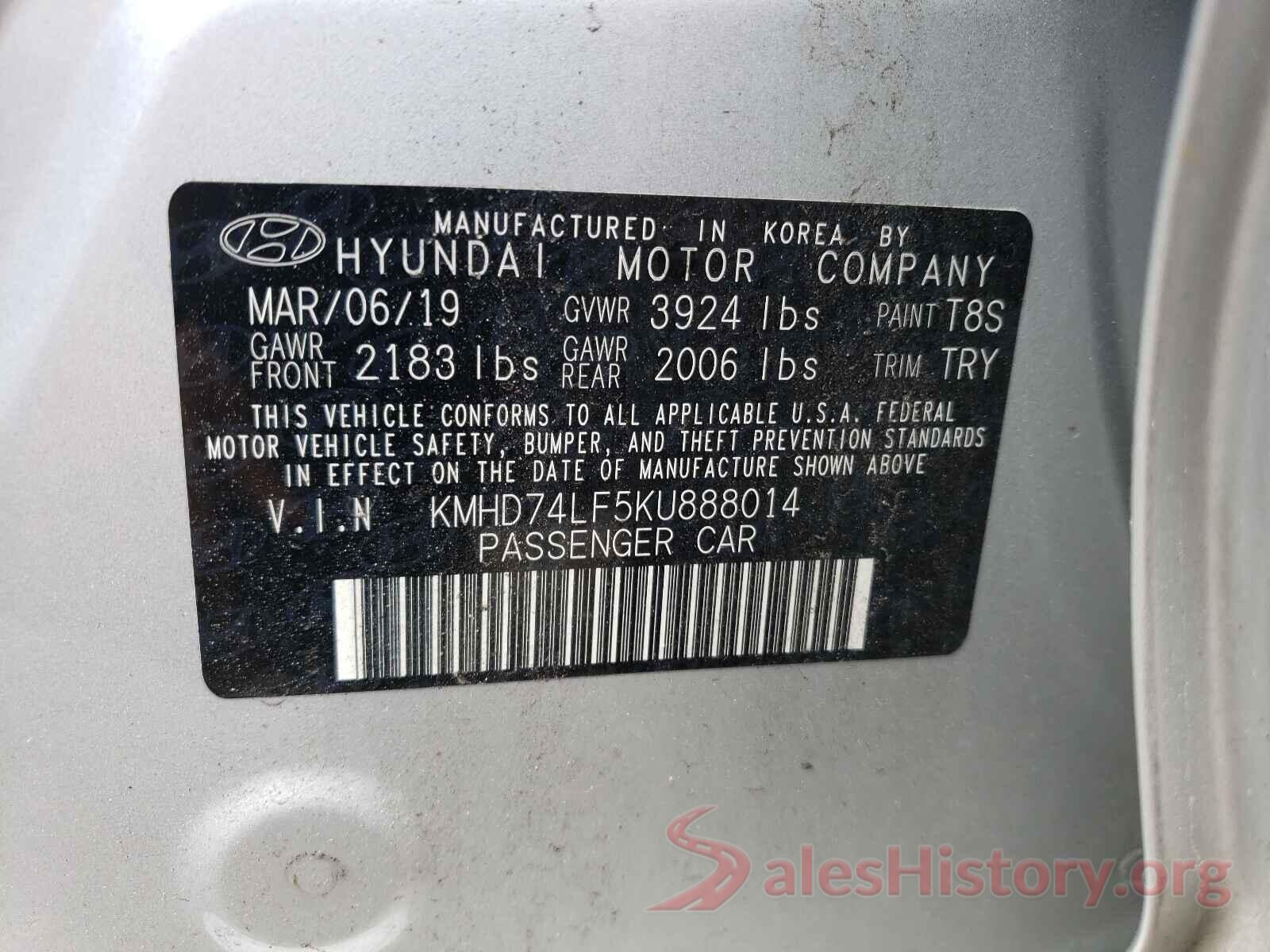 KMHD74LF5KU888014 2019 HYUNDAI ELANTRA