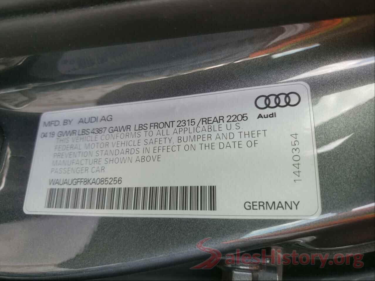 WAUAUGFF8KA085256 2019 AUDI A3