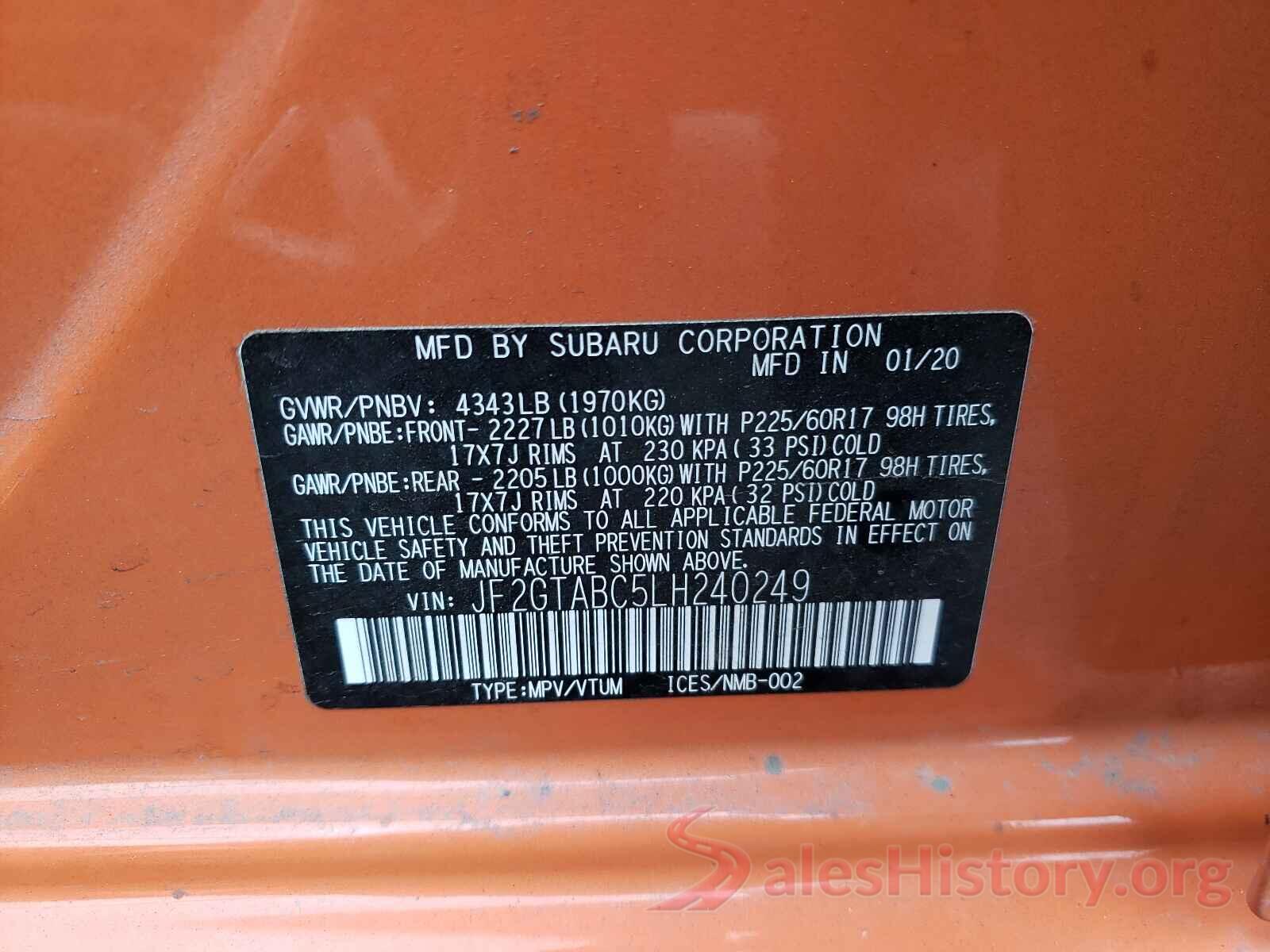 JF2GTABC5LH240249 2020 SUBARU CROSSTREK