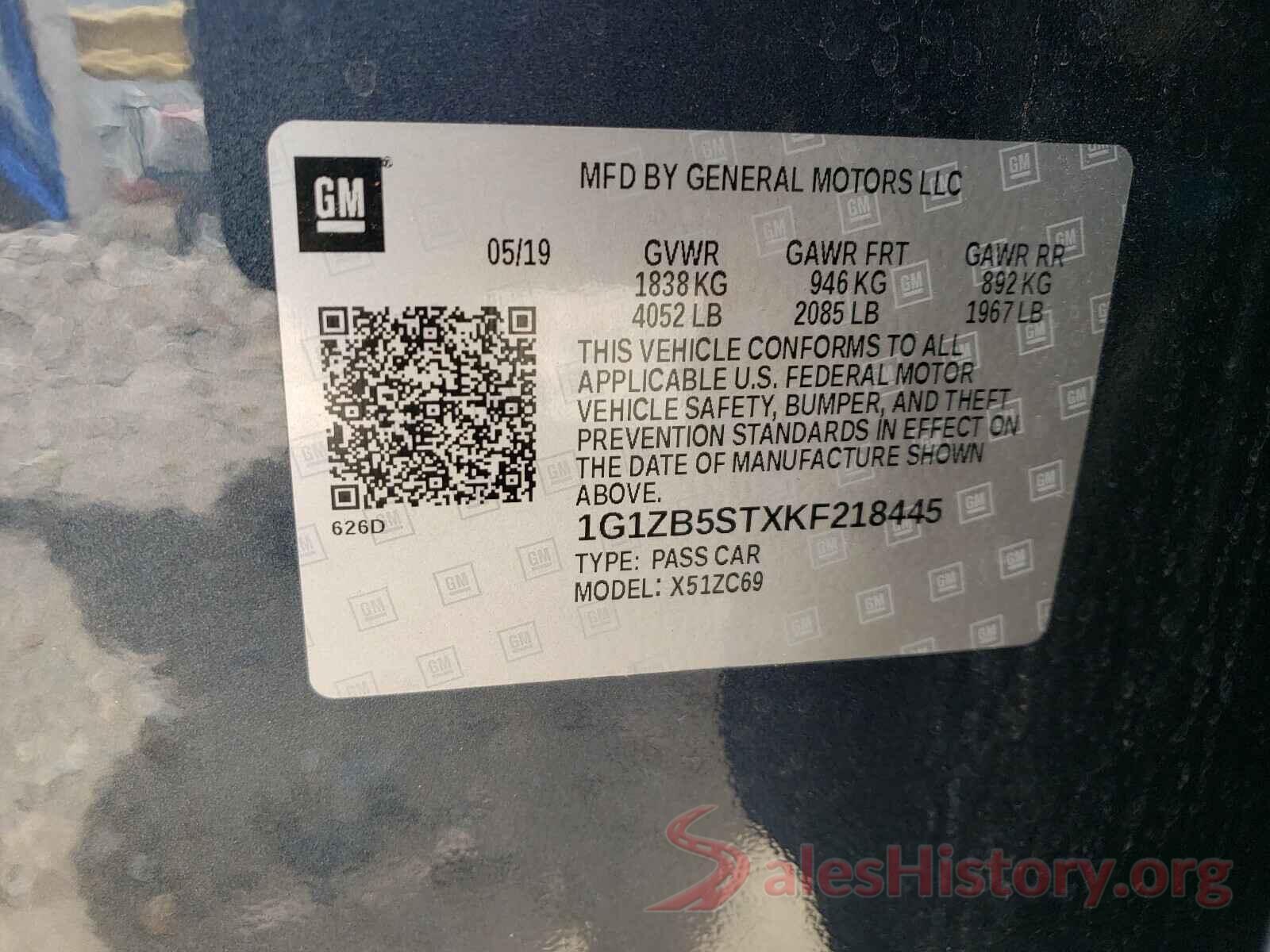 1G1ZB5STXKF218445 2019 CHEVROLET MALIBU