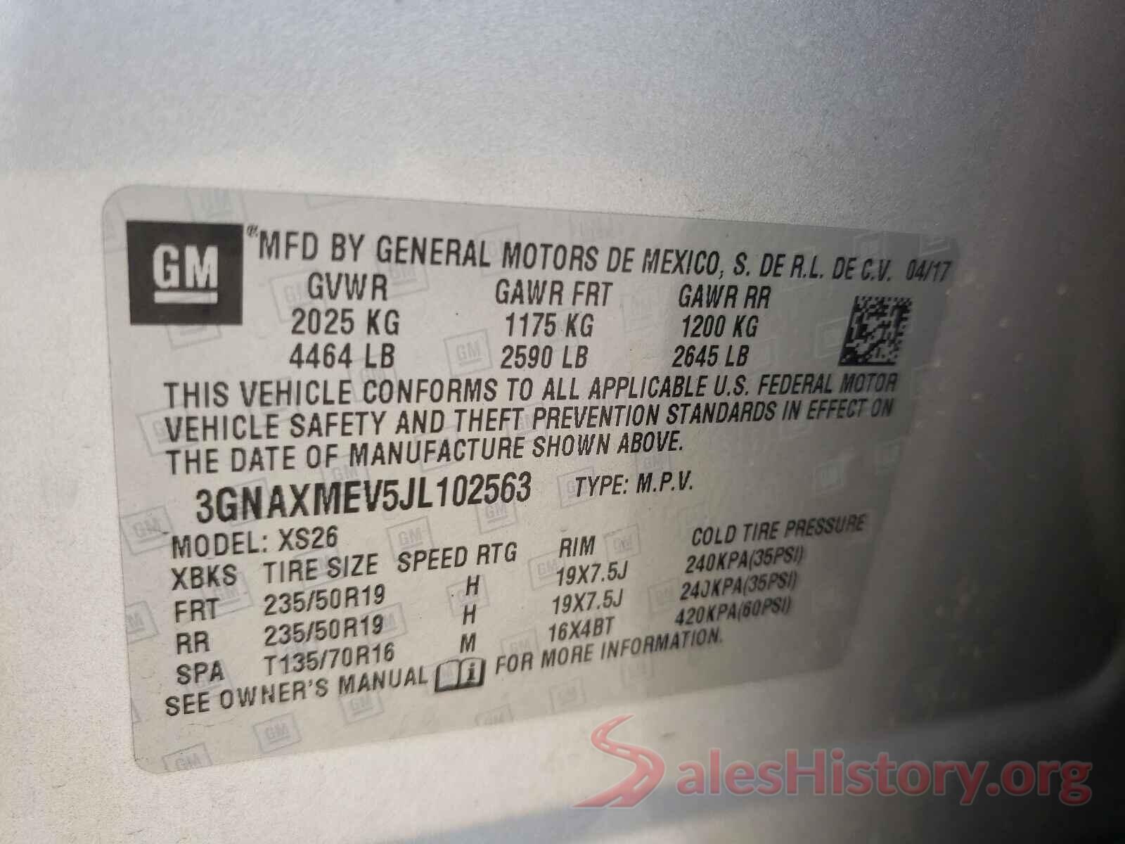 3GNAXMEV5JL102563 2018 CHEVROLET EQUINOX