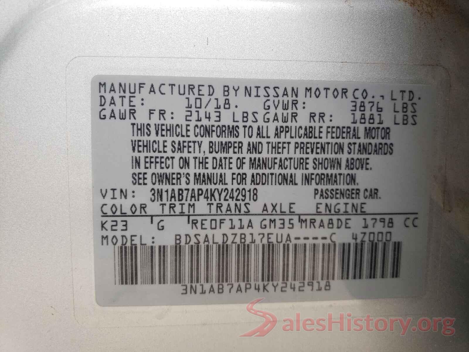 3N1AB7AP4KY242918 2019 NISSAN SENTRA