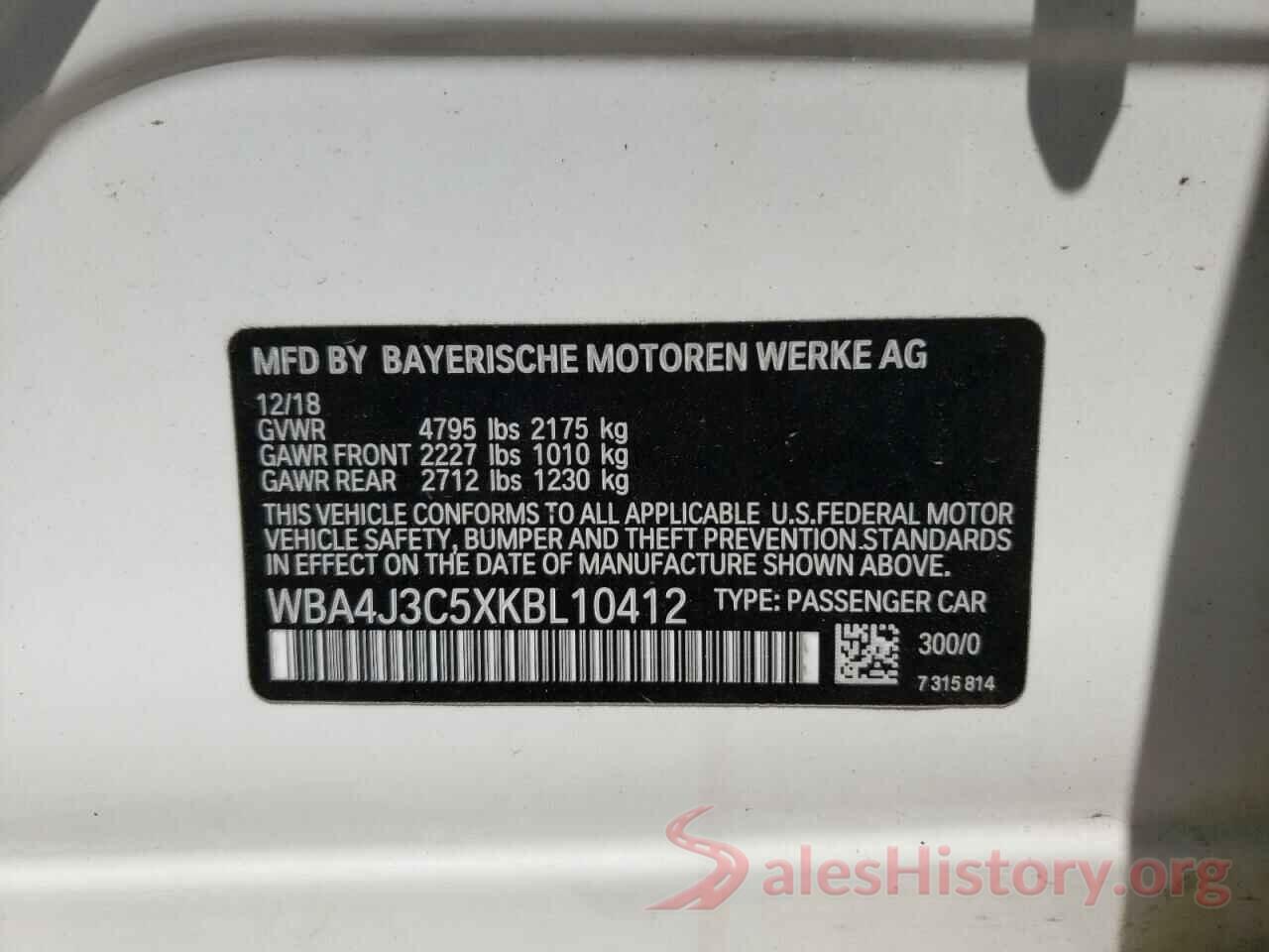 WBA4J3C5XKBL10412 2019 BMW 4 SERIES