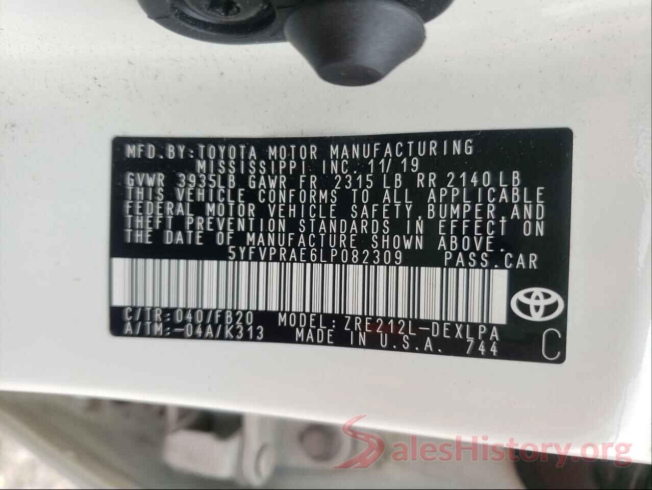 5YFVPRAE6LP082309 2020 TOYOTA COROLLA