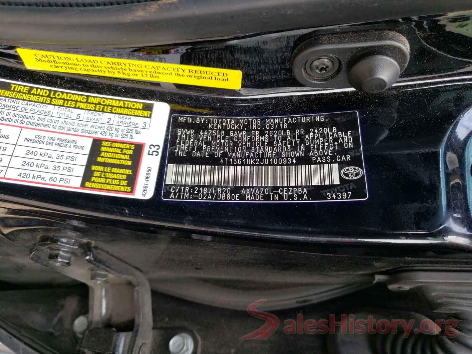 4T1B61HK2JU100934 2018 TOYOTA CAMRY