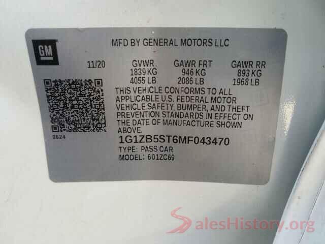 1G1ZB5ST6MF043470 2021 CHEVROLET MALIBU