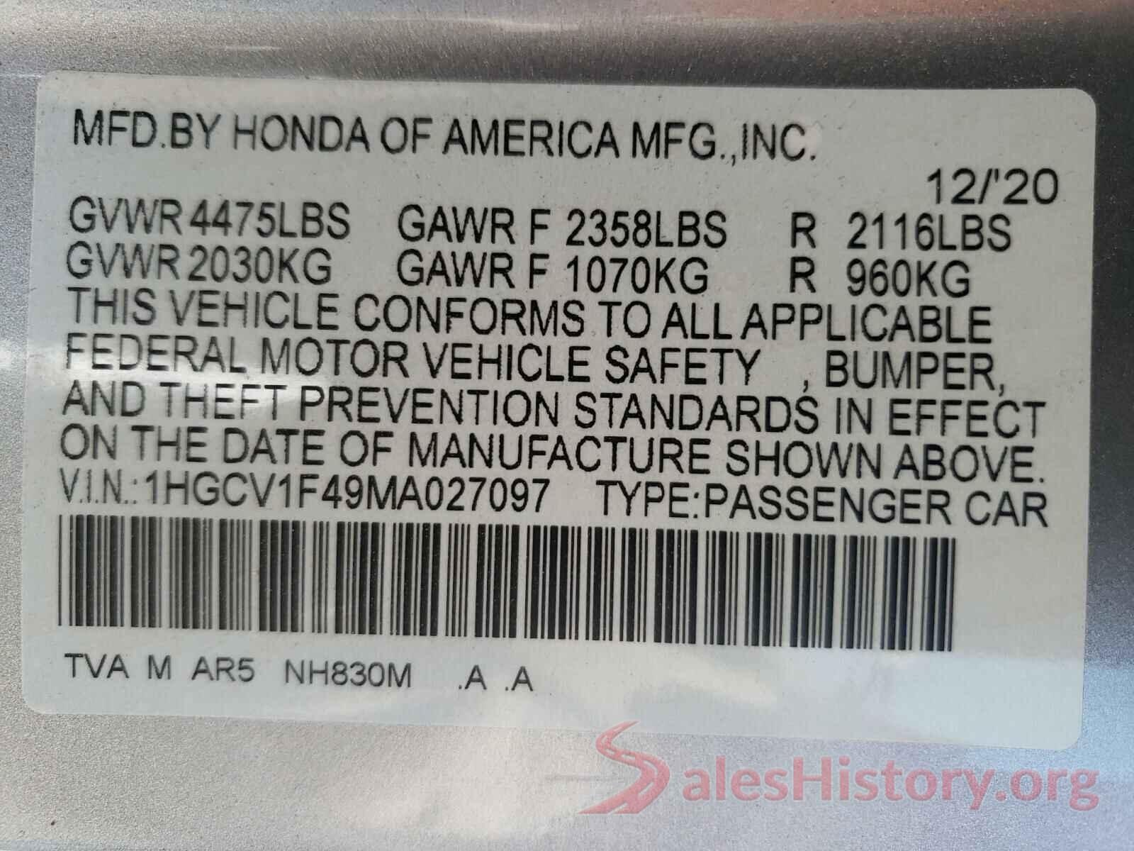 1HGCV1F49MA027097 2021 HONDA ACCORD