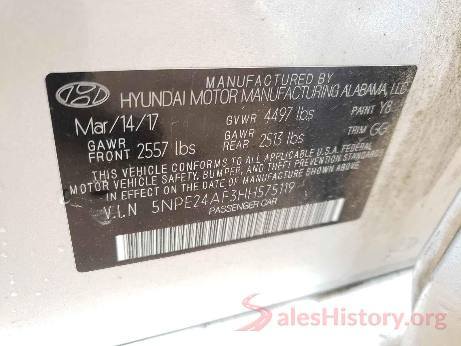 5NPE24AF3HH575119 2017 HYUNDAI SONATA