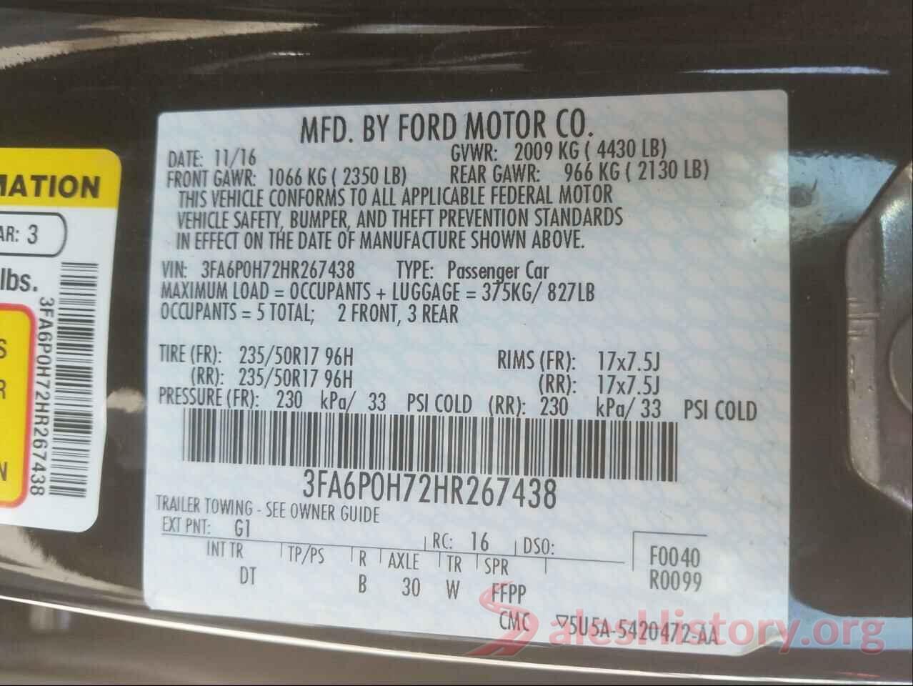 3FA6P0H72HR267438 2017 FORD FUSION