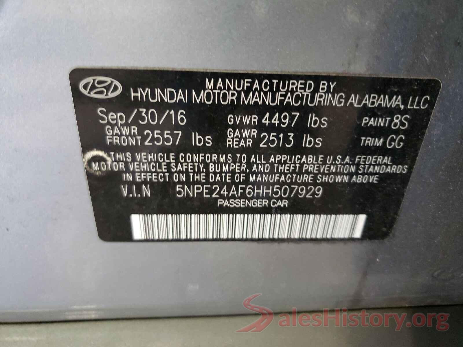 5NPE24AF6HH507929 2017 HYUNDAI SONATA