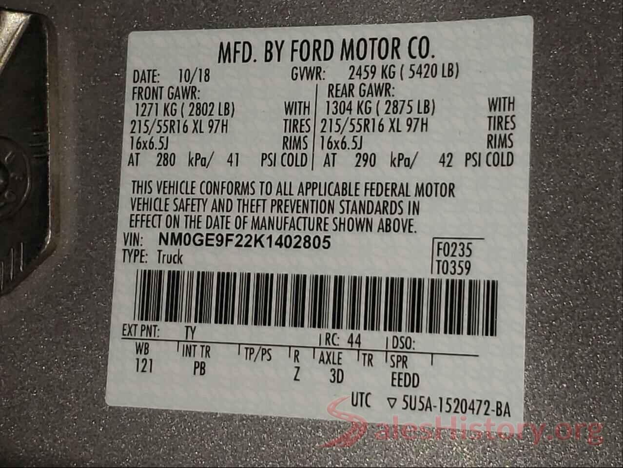 NM0GE9F22K1402805 2019 FORD TRANSIT CO