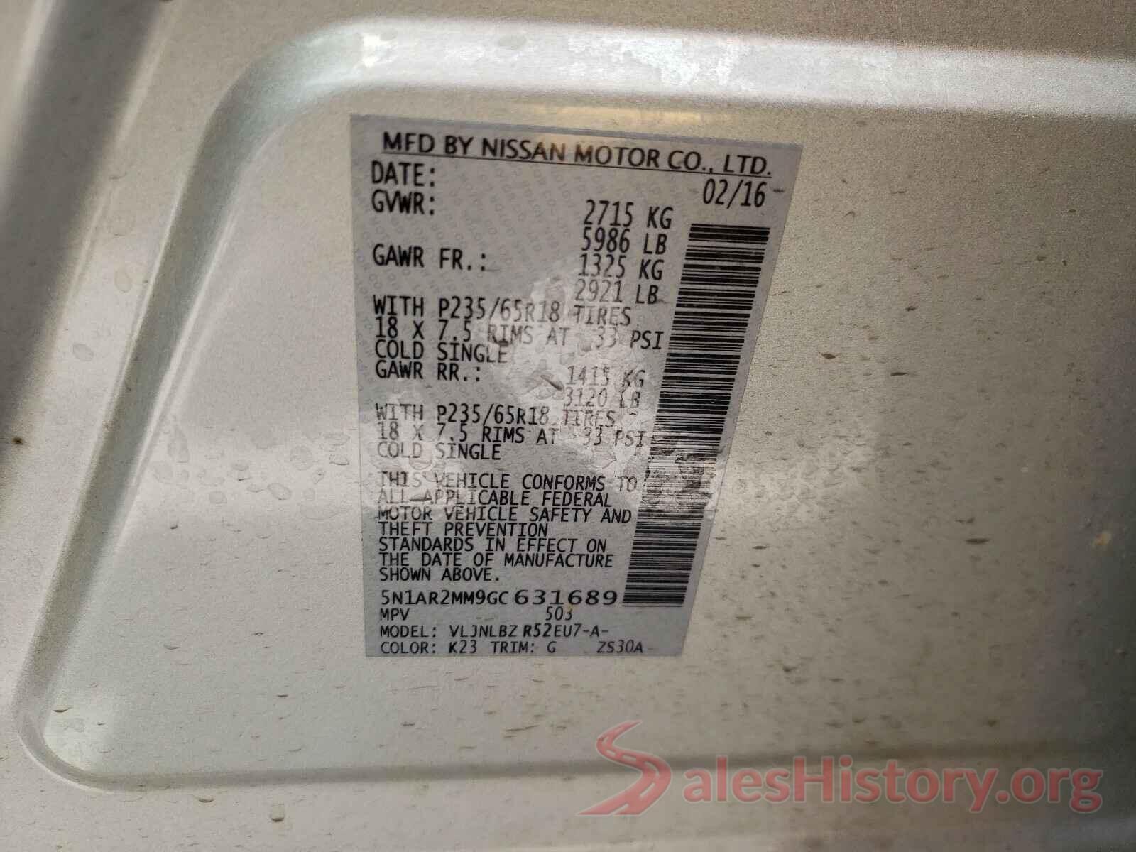 5N1AR2MM9GC631689 2016 NISSAN PATHFINDER