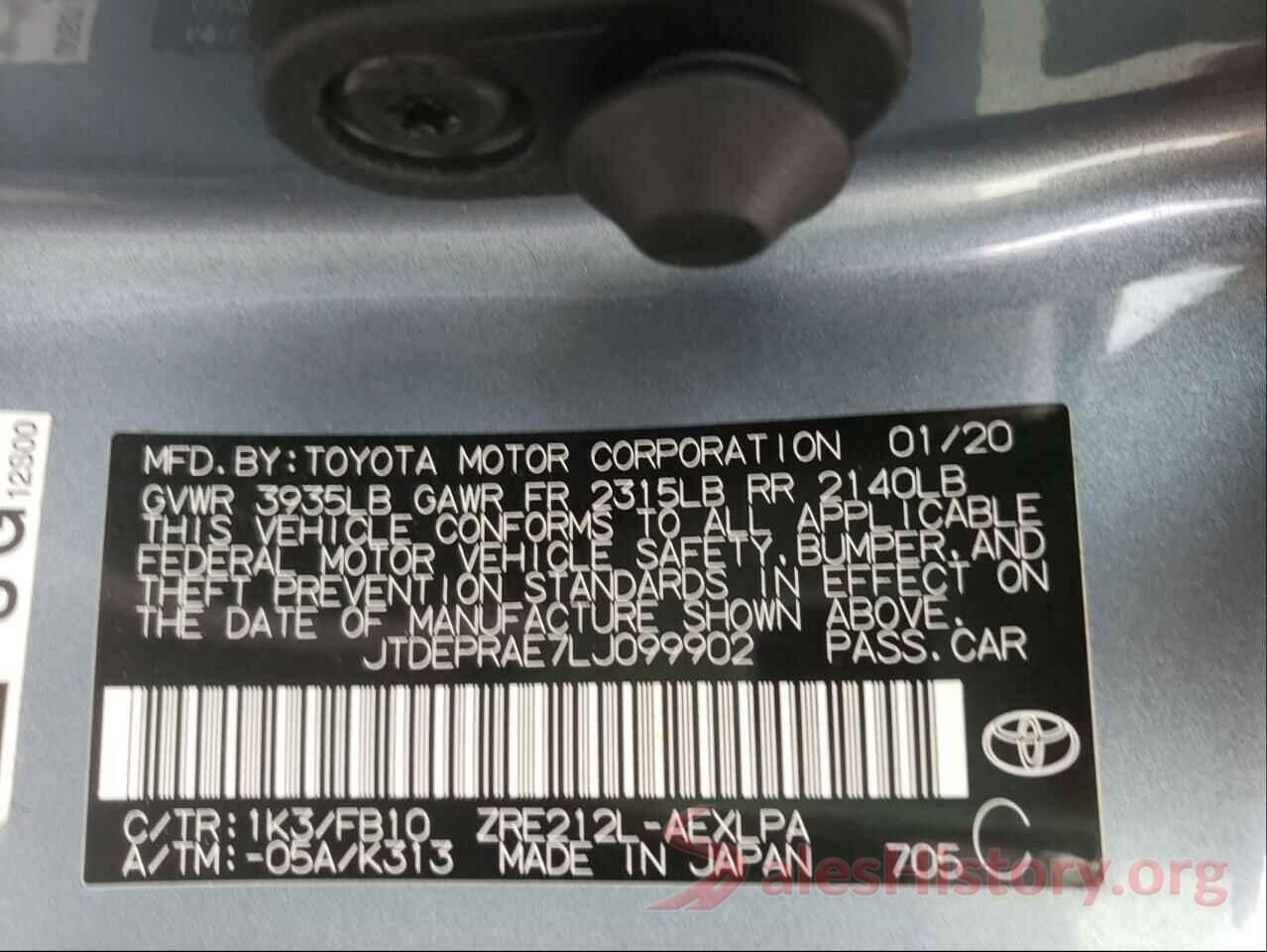 JTDEPRAE7LJ099902 2020 TOYOTA COROLLA