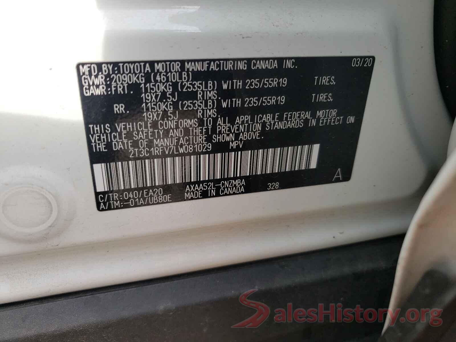 2T3C1RFV7LW081029 2020 TOYOTA RAV4