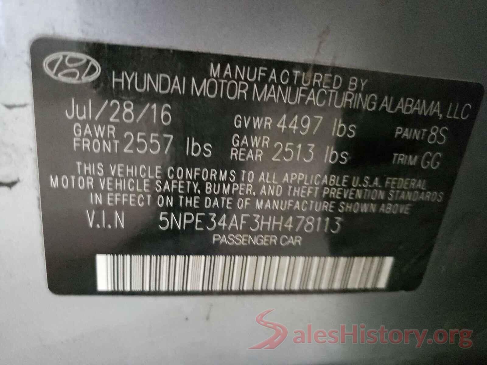 5NPE34AF3HH478113 2017 HYUNDAI SONATA