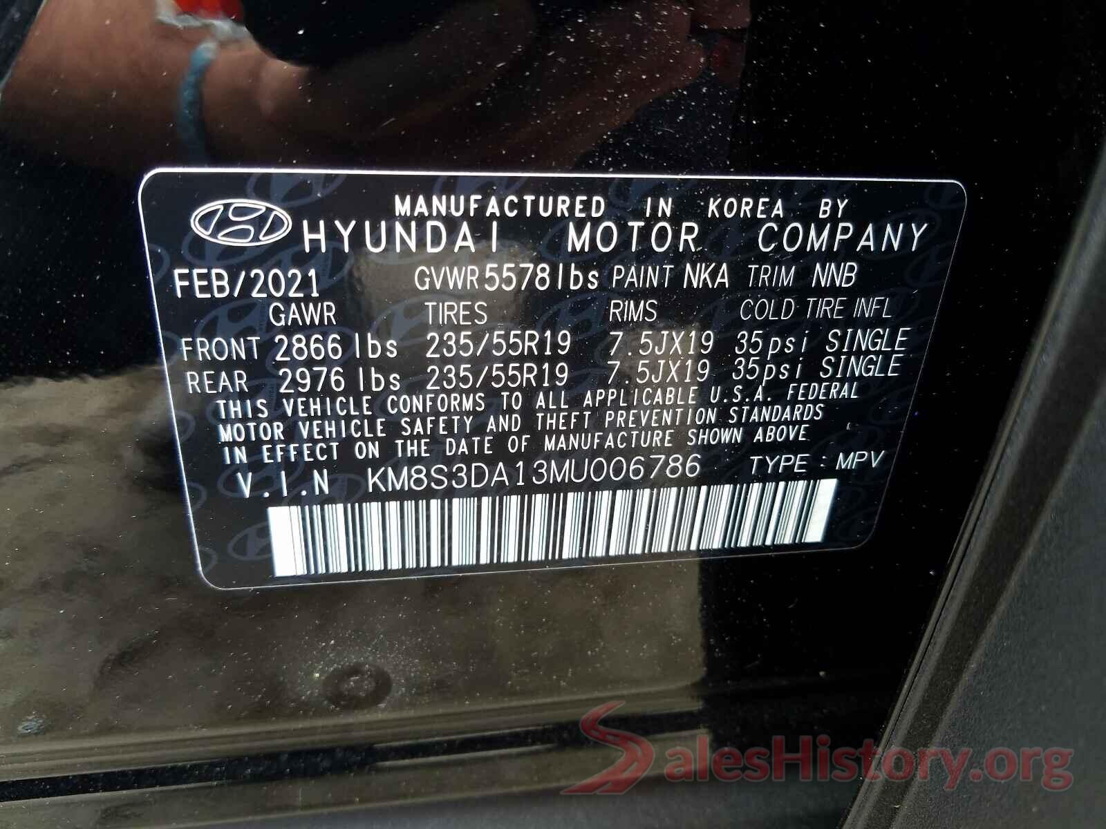 KM8S3DA13MU006786 2021 HYUNDAI SANTA FE