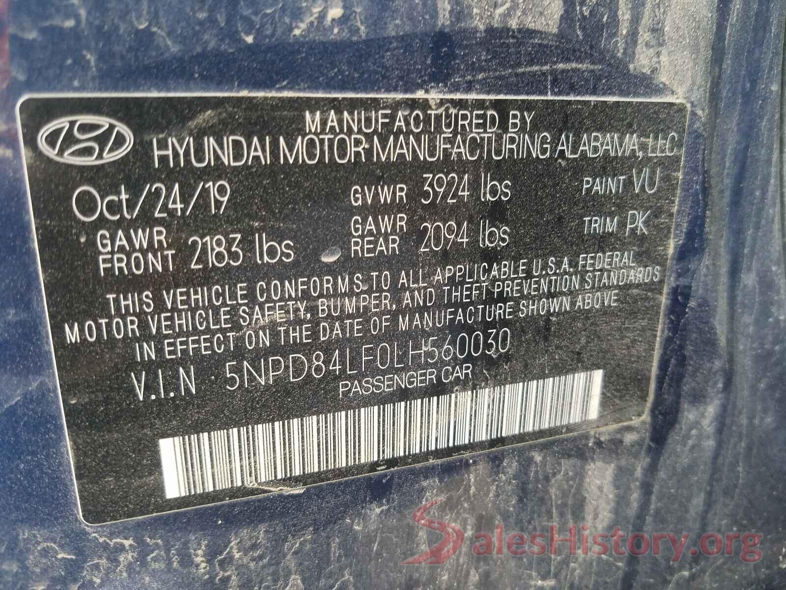 5NPD84LF0LH560030 2020 HYUNDAI ELANTRA