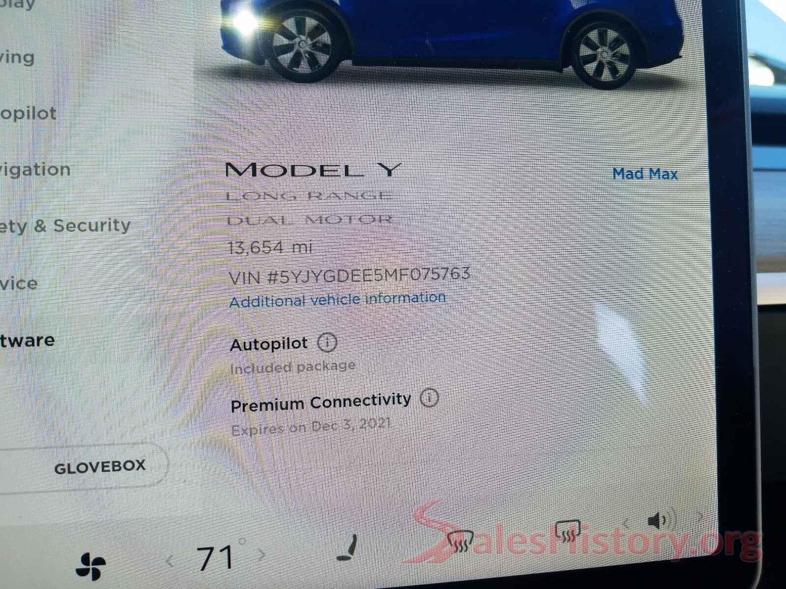 5YJYGDEE5MF075763 2021 TESLA MODEL Y