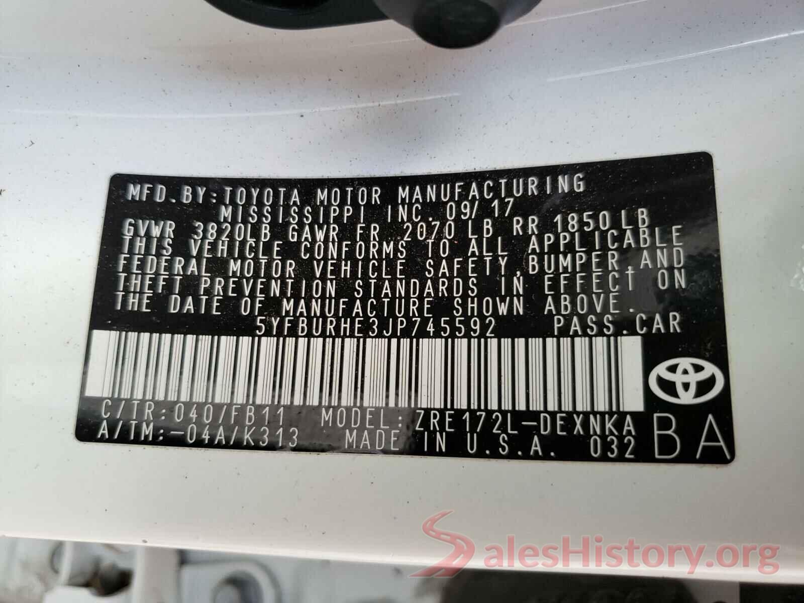 5YFBURHE3JP745592 2018 TOYOTA COROLLA