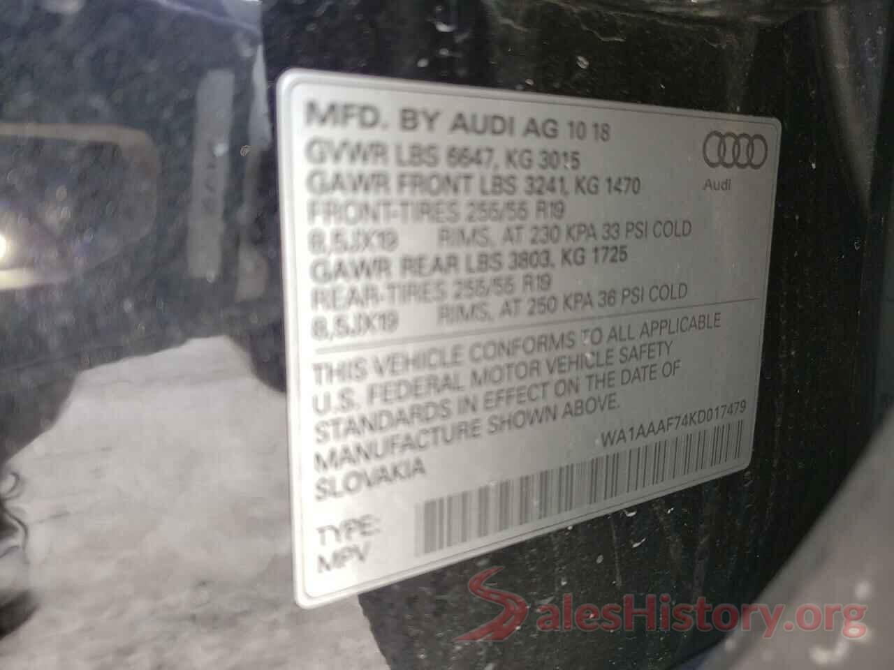 WA1AAAF74KD017479 2019 AUDI Q7