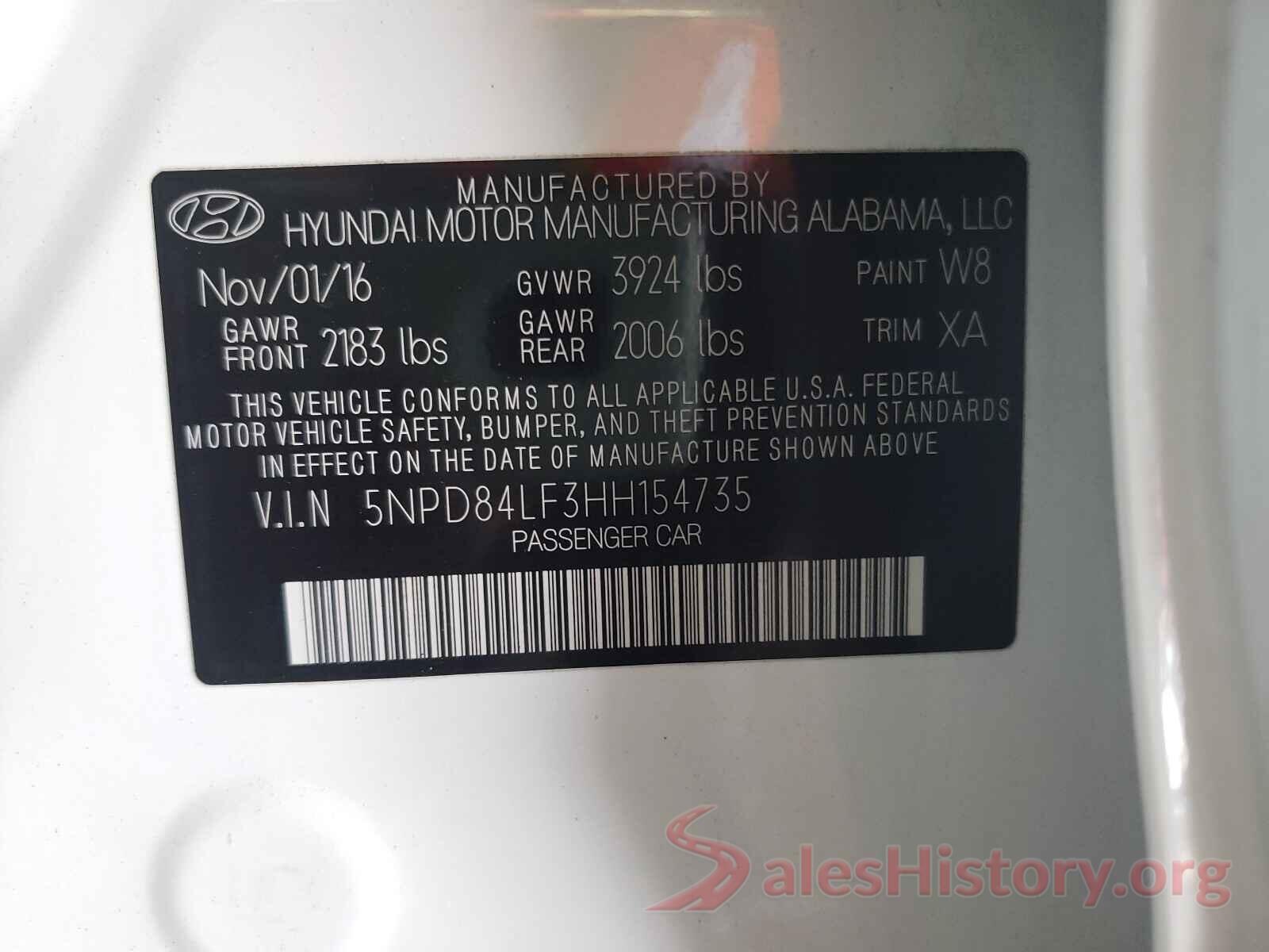 5NPD84LF3HH154735 2017 HYUNDAI ELANTRA