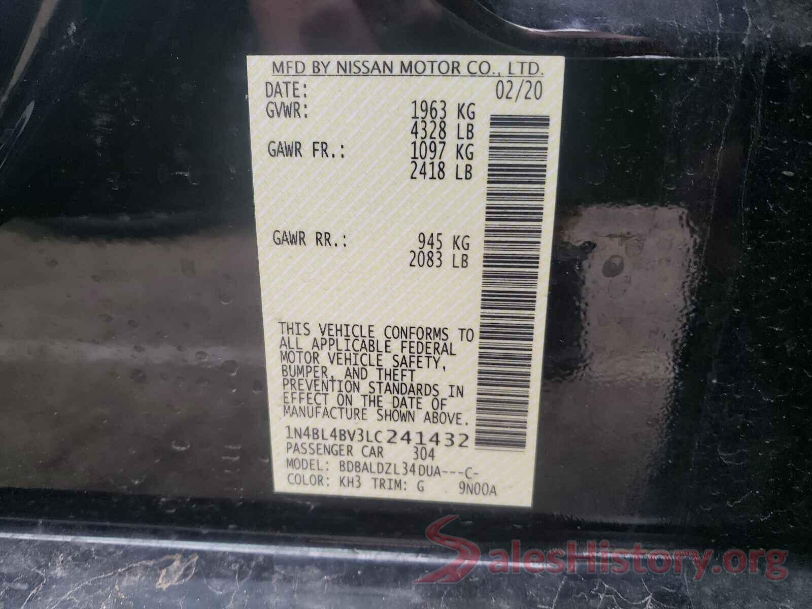 1N4BL4BV3LC241432 2020 NISSAN ALTIMA