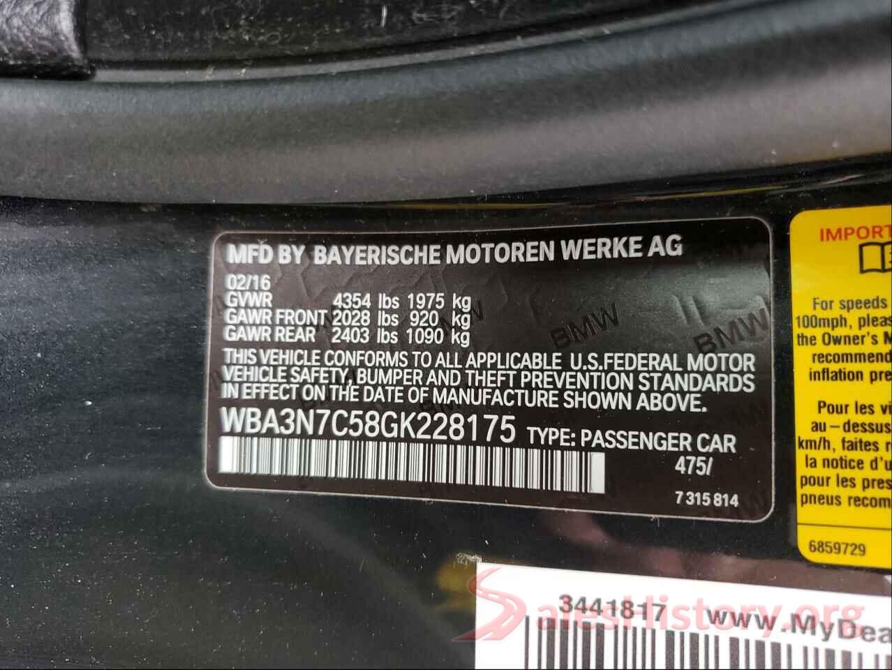 WBA3N7C58GK228175 2016 BMW 4 SERIES