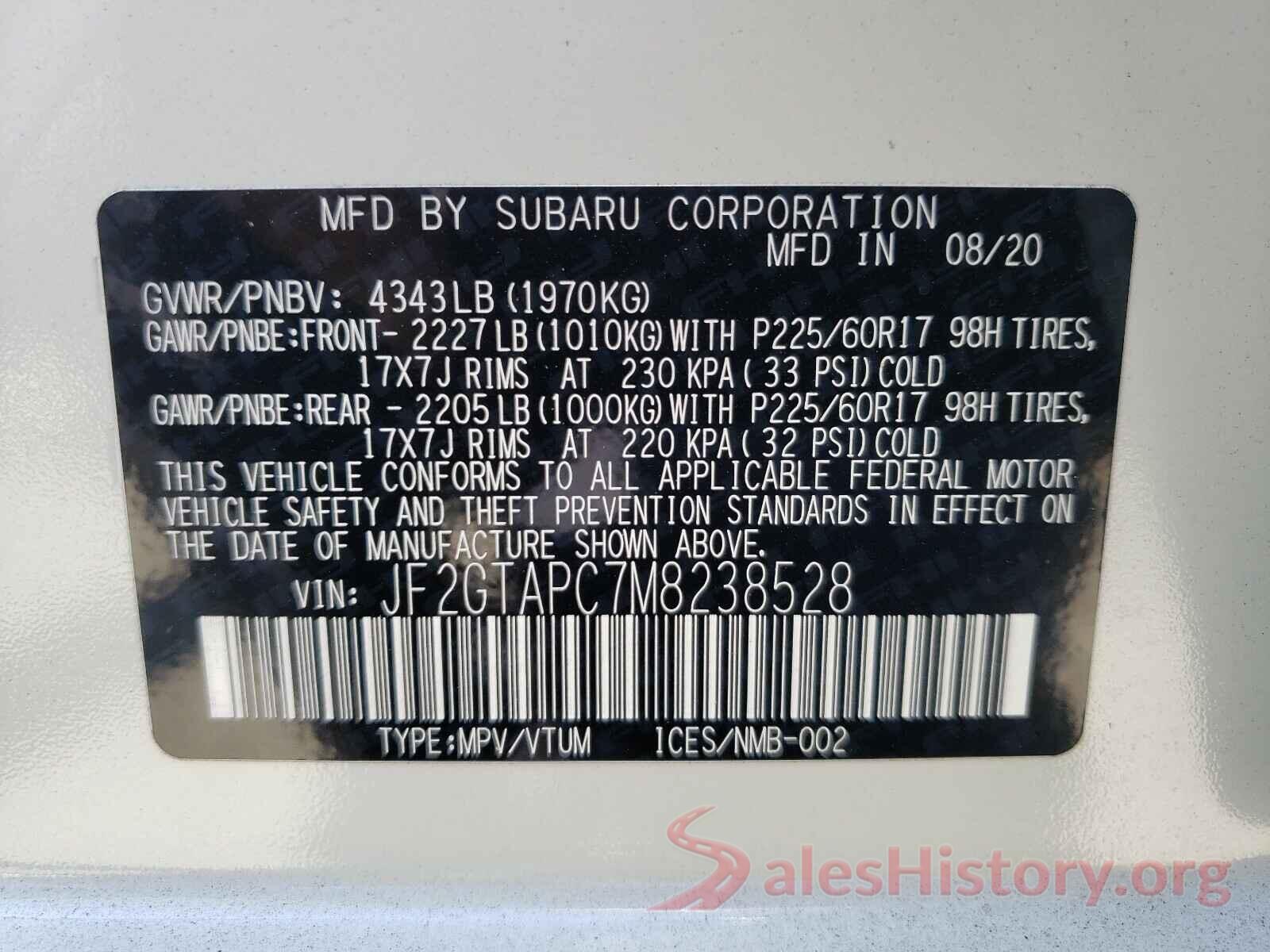 JF2GTAPC7M8238528 2021 SUBARU CROSSTREK