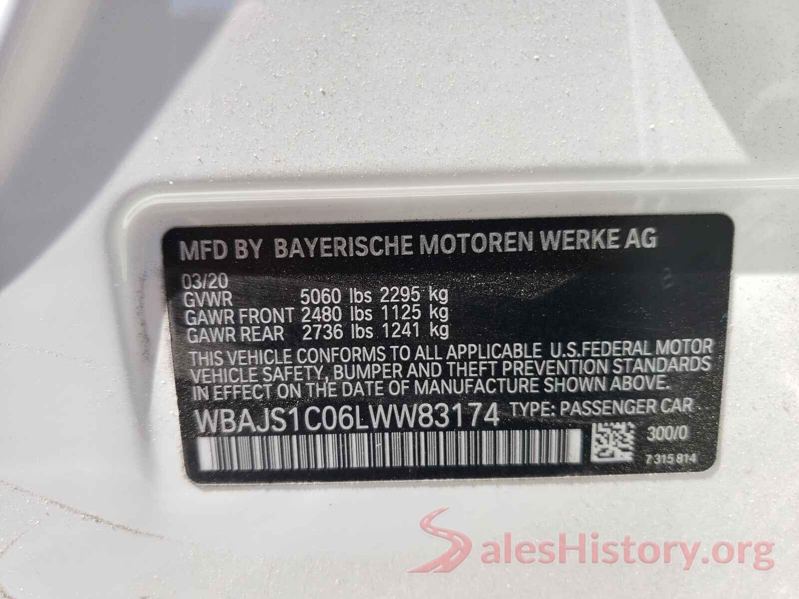 WBAJS1C06LWW83174 2020 BMW 5 SERIES