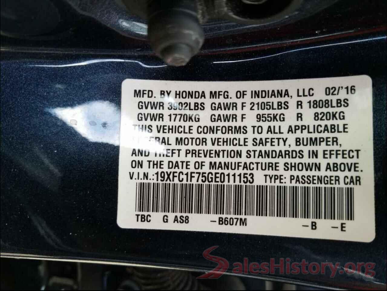 19XFC1F75GE011153 2016 HONDA CIVIC