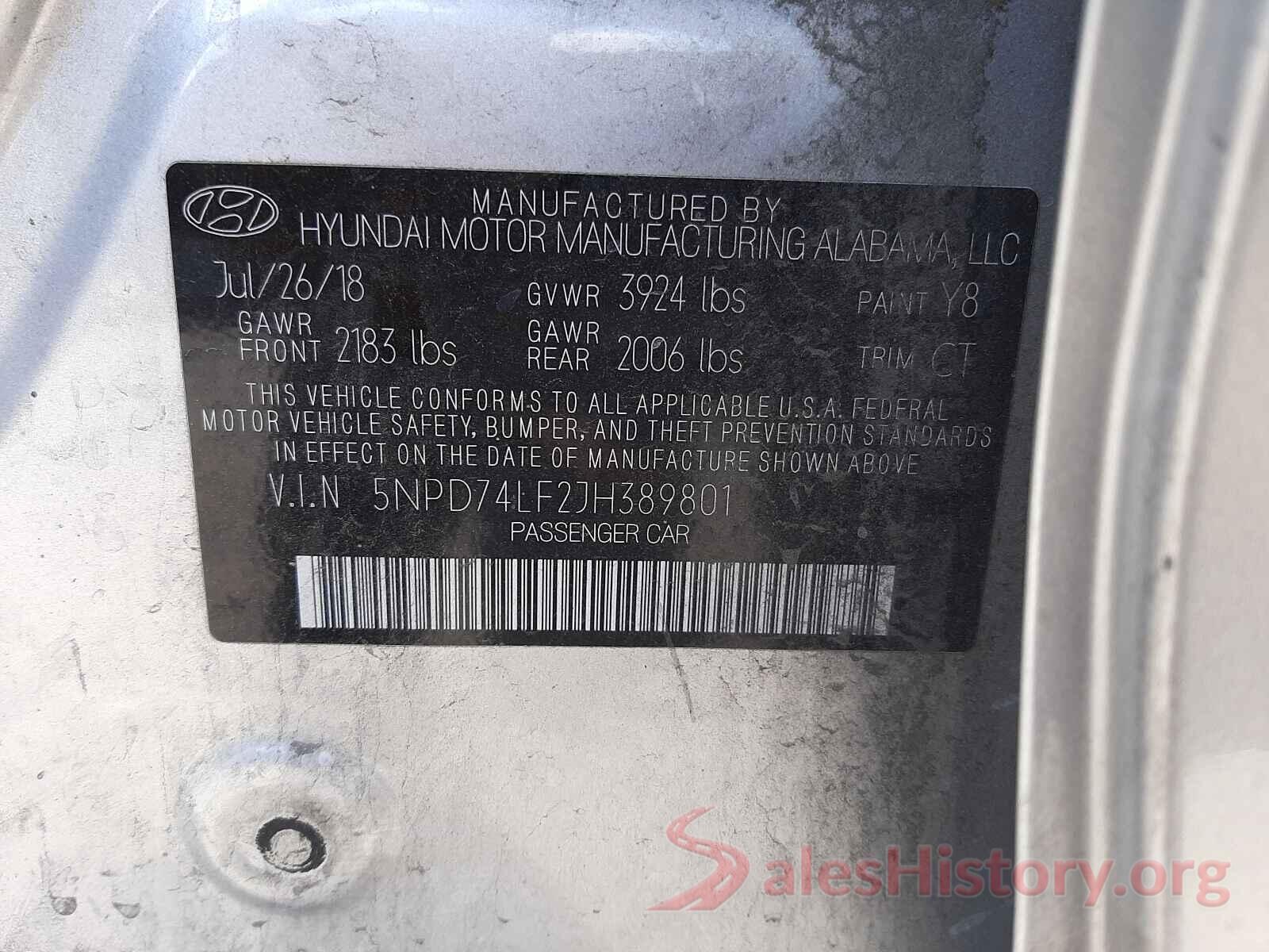 5NPD74LF2JH389801 2018 HYUNDAI ELANTRA