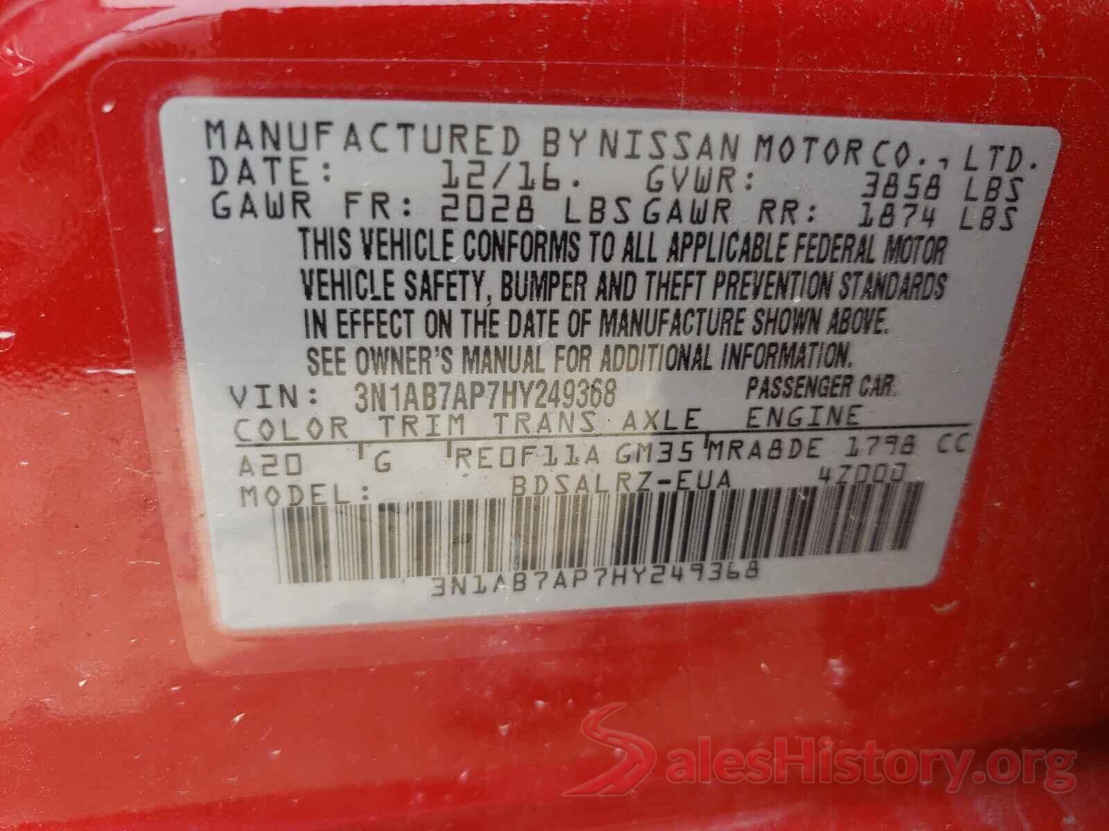 3N1AB7AP7HY249368 2017 NISSAN SENTRA