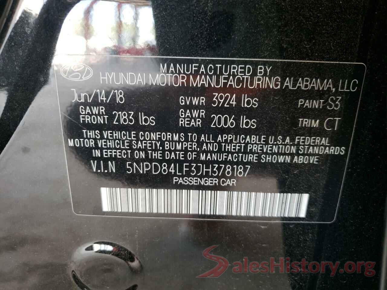 5NPD84LF3JH378187 2018 HYUNDAI ELANTRA