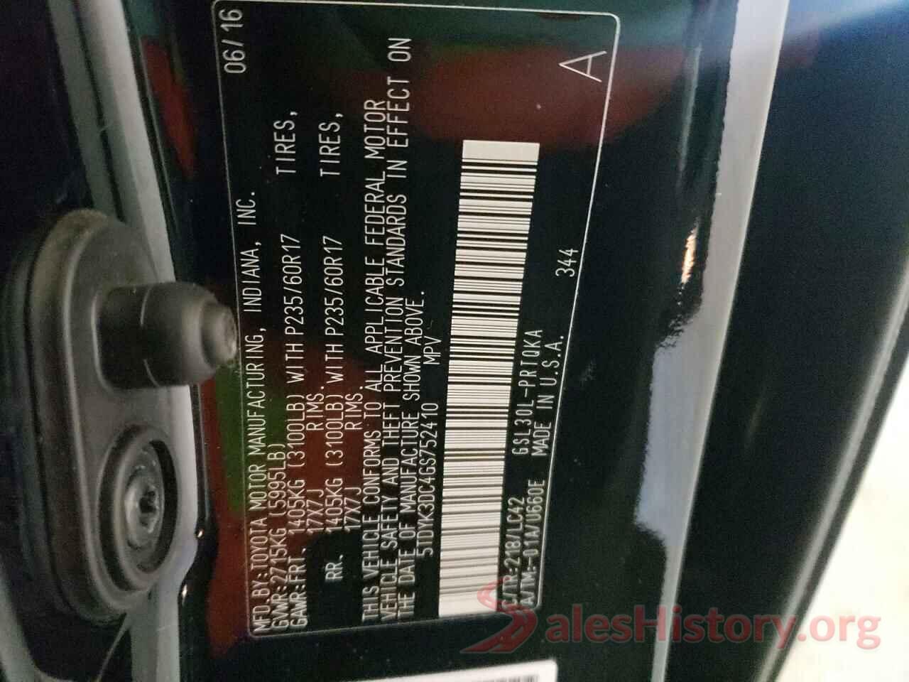 5TDYK3DC4GS752410 2016 TOYOTA SIENNA