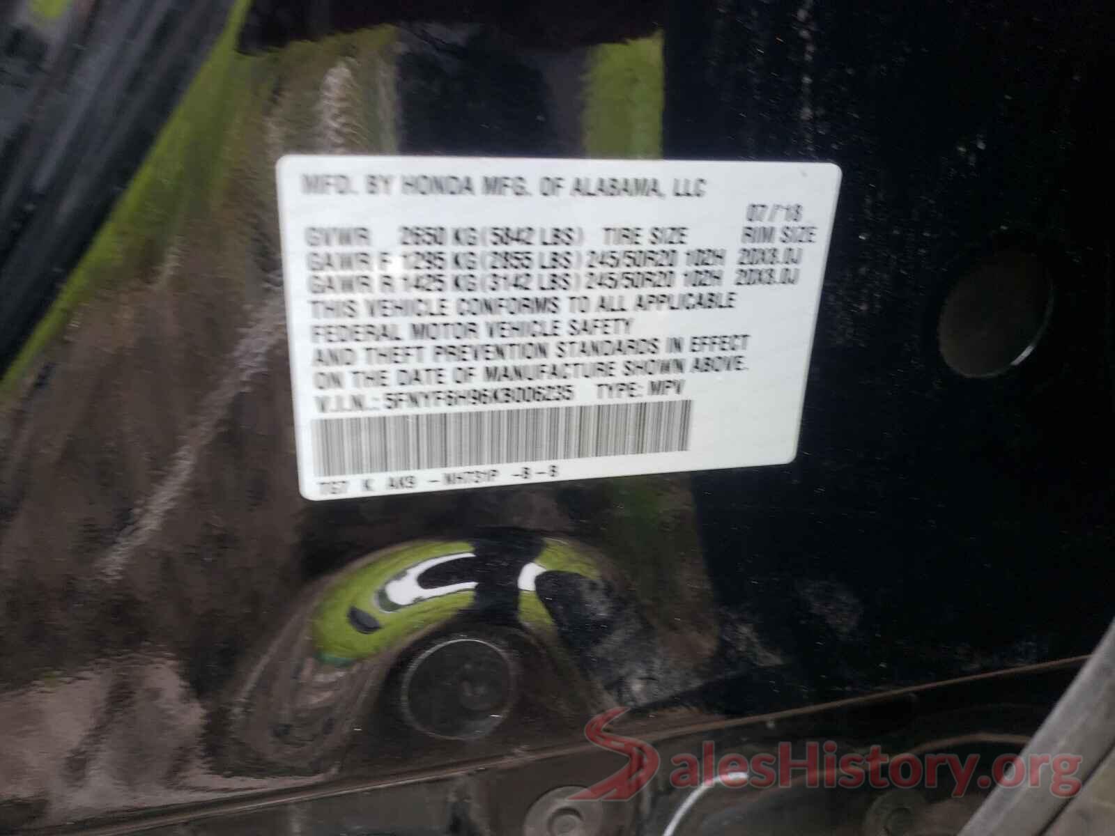 5FNYF6H96KB006235 2019 HONDA PILOT