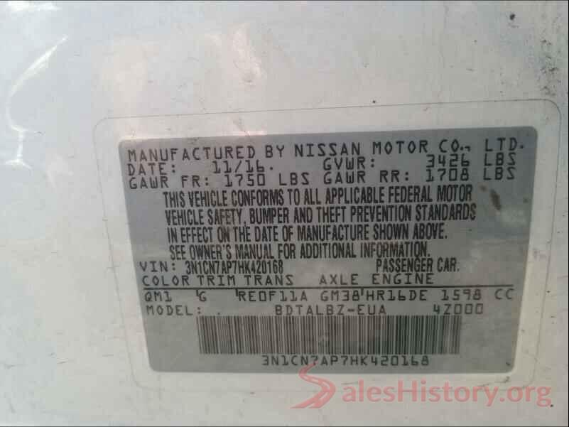 3N1CN7AP7HK420168 2017 NISSAN VERSA