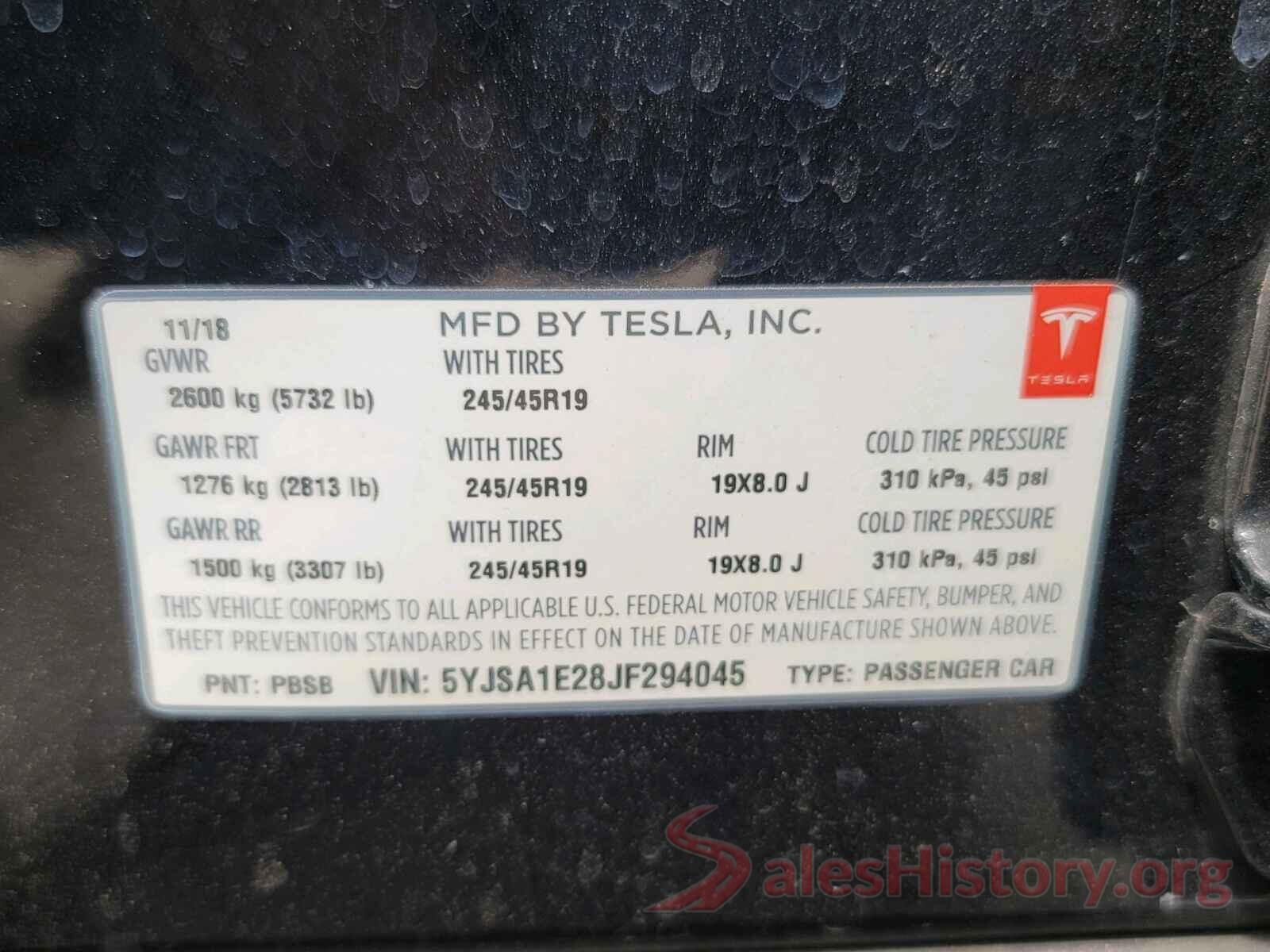 5YJSA1E28JF294045 2018 TESLA MODEL S